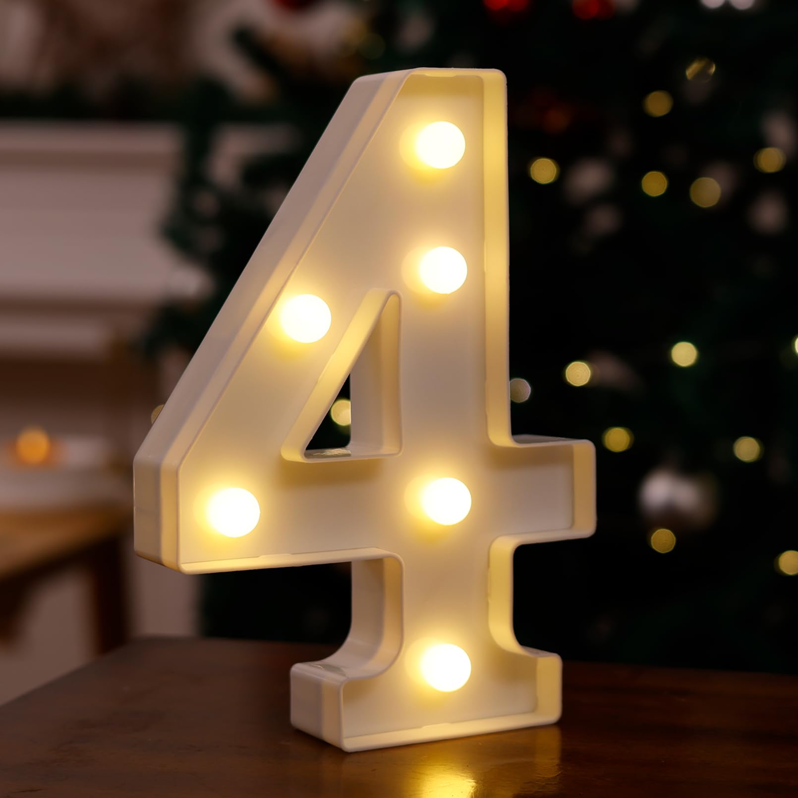 LED Marquee Sign Light Up Letters, Alphabet Light Up Letters Sign, Battery Powered LED Letter Lights for Night Light, Wedding, Birthday, Party, Christmas or Home Decor (Number 4)