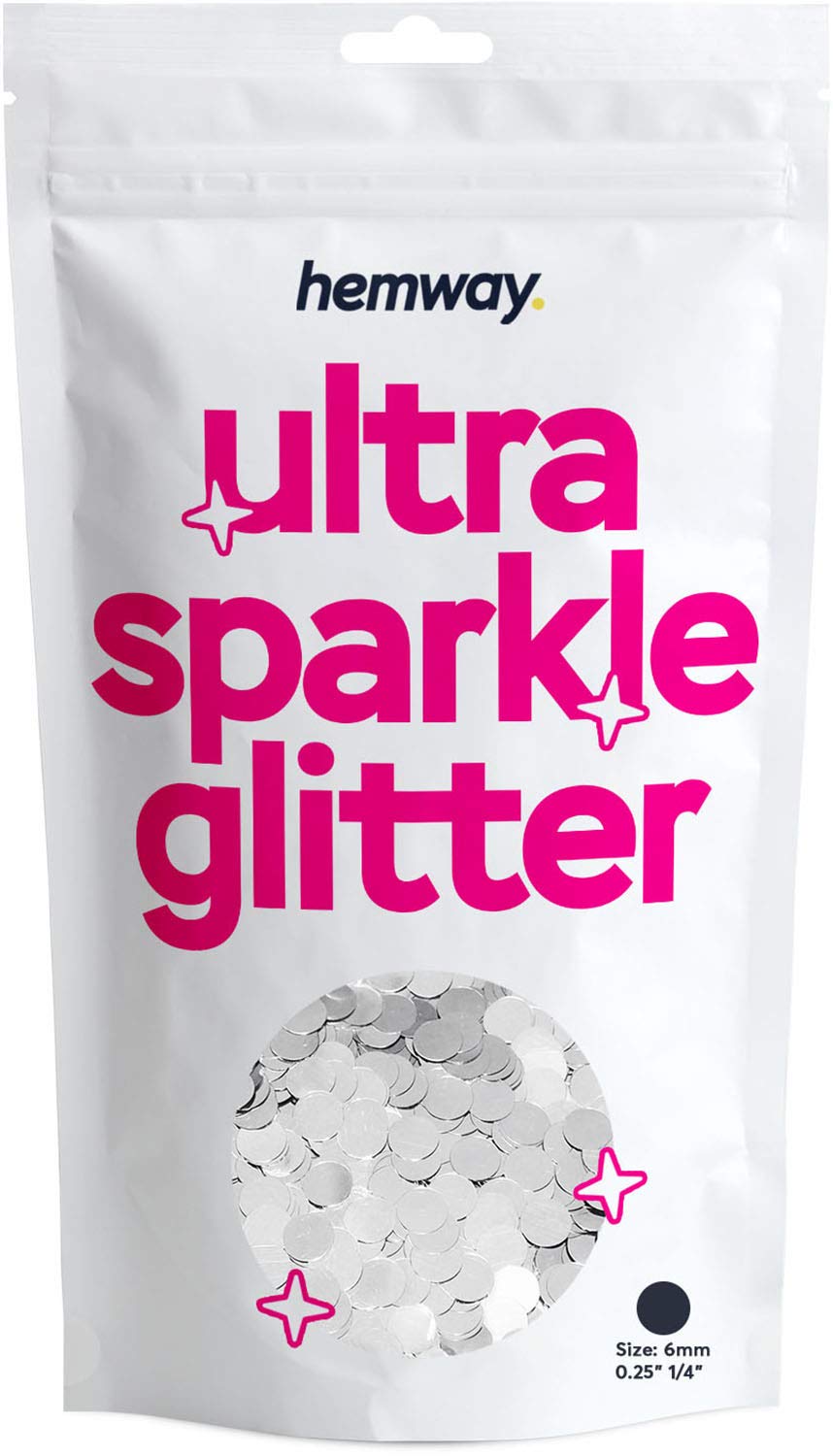 Hemway Ultra Sparkle Glitter - 1/8" 0.125" 3mm - Circle Sequins Round Glitter for Cosmetic, Nail, Body, Face, Arts, Crafts, Decoration - Silver - 50g