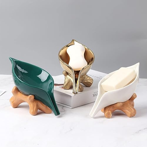 Miniatura 6 de Jabonera de hoja para ducha, soporte de jabón de cerámica con tocón de baño, soporte para plato de anillo de baño, para joyas, compromiso, boda,