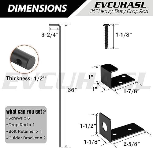 Miniatura 2 de Perno de caña de 36 pulgadas, barra de caída de barra resistente, cierre de tierra para puertas de vinilo de madera, metal, pasador de caída de