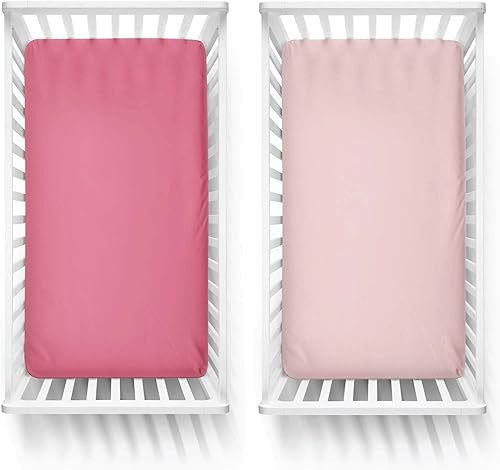 Miniatura 3 de Featherhead Paquete de 2 sábanas bajeras para cuna, 100% algodón, 52 x 28 x 9 pulgadas, para colchón estándar de cuna y niño pequeño (rosa percal)