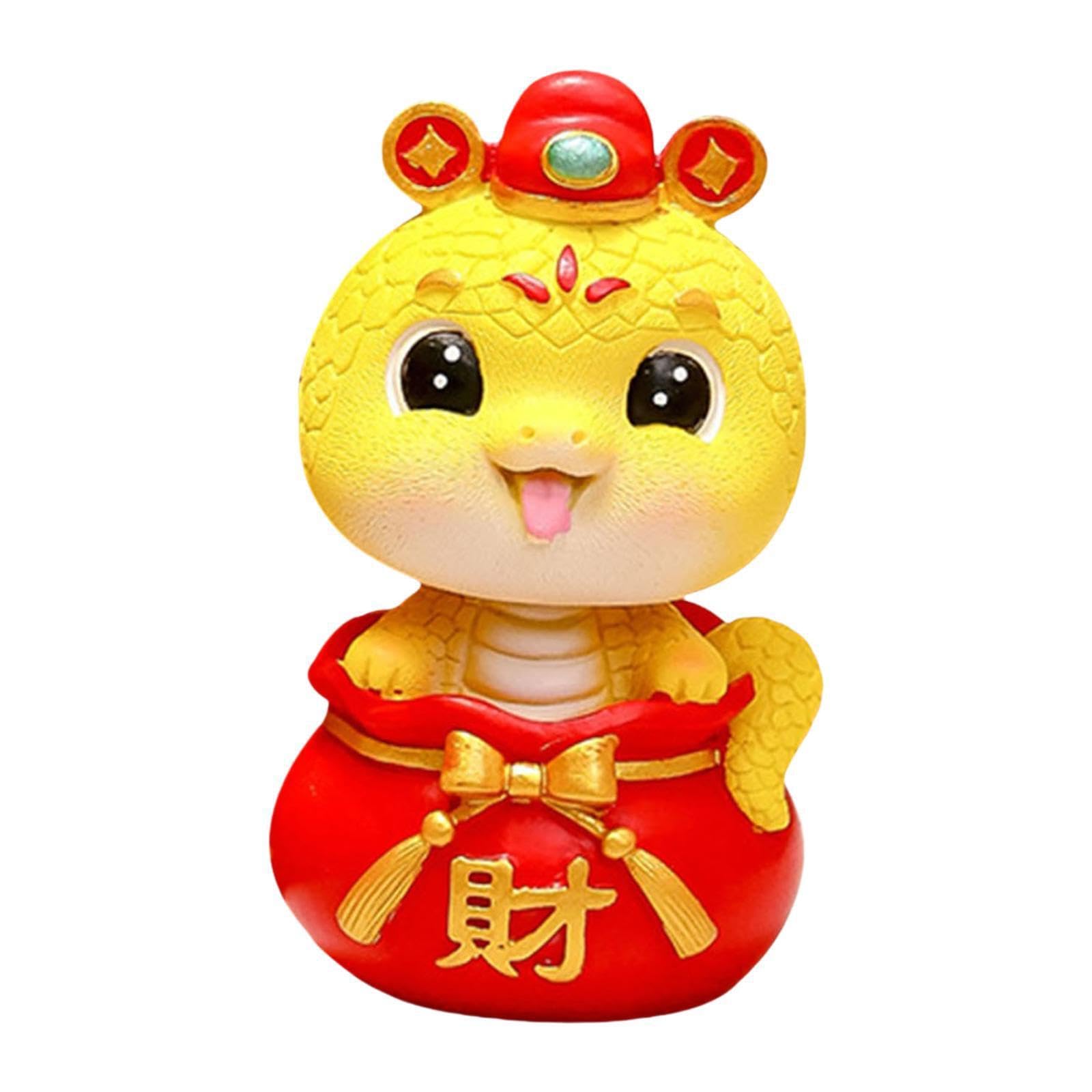 PIXZCSA Shaking Head Snake Feng Shui Figurine | Premium Resin Cartoon Craft For Living Room Chinese Snake Statue Fireplaces, Eyes Open, 5.2x4.8x8.8cm