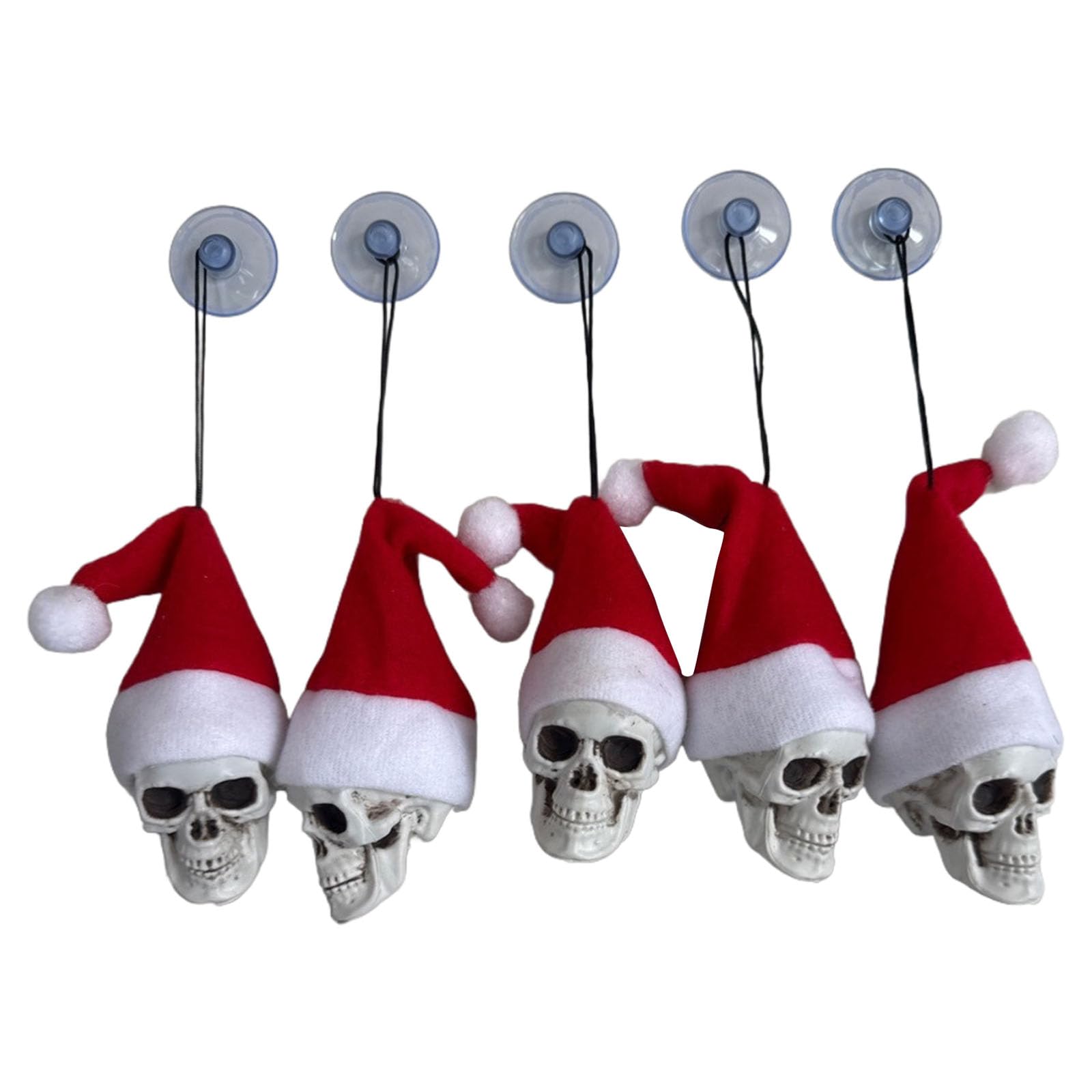 5Pcs Skull Santa Hat Holiday Hanging Ornament for Mantels Door Christmas Tree Decorations Halloween Party Centerpieces Christmas Skull Ornament