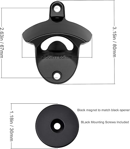 Miniatura 2 de Gun-metal negro montado en la pared abrebotellas de cerveza magnético con tapa de botella magnética