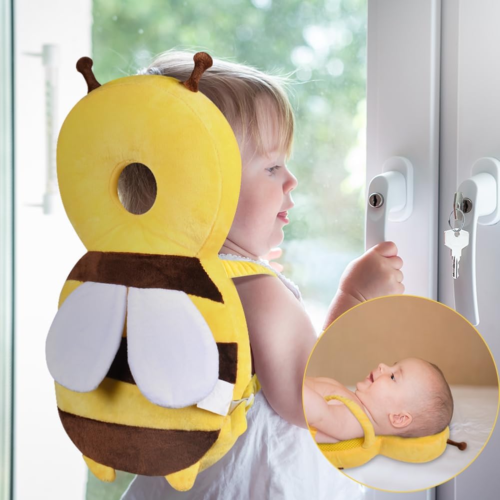 Vicloon Protezione per la Testa del Bambino, Cuscino di Sicurezza Regolabile Morbido e Traspirante, Ape Gialla