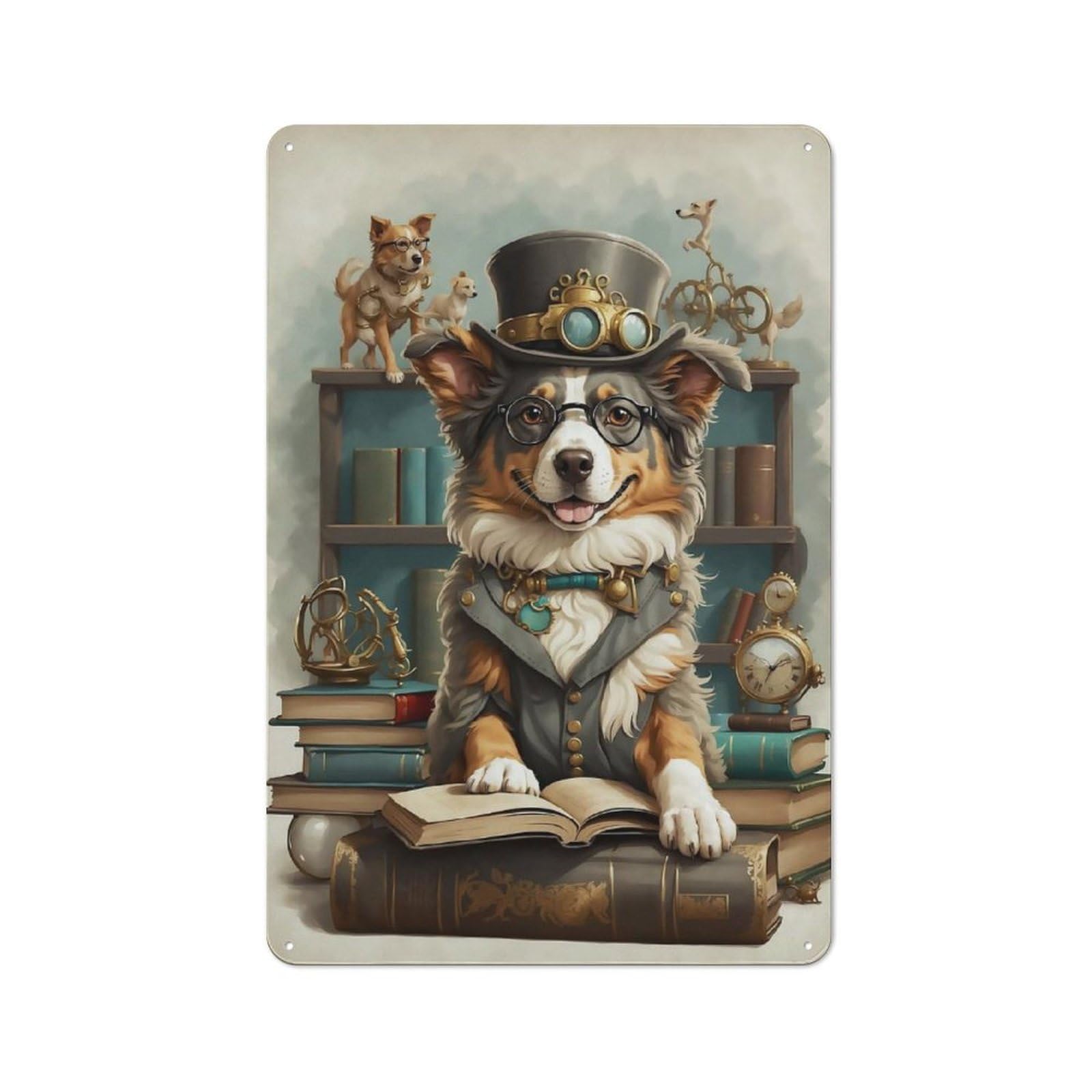 Junmoney Australian Shepherd Doggy School Vintage Printed Metal Sign 30X20cm For Bar Or Restaurant, For Restaurant Interior Fans