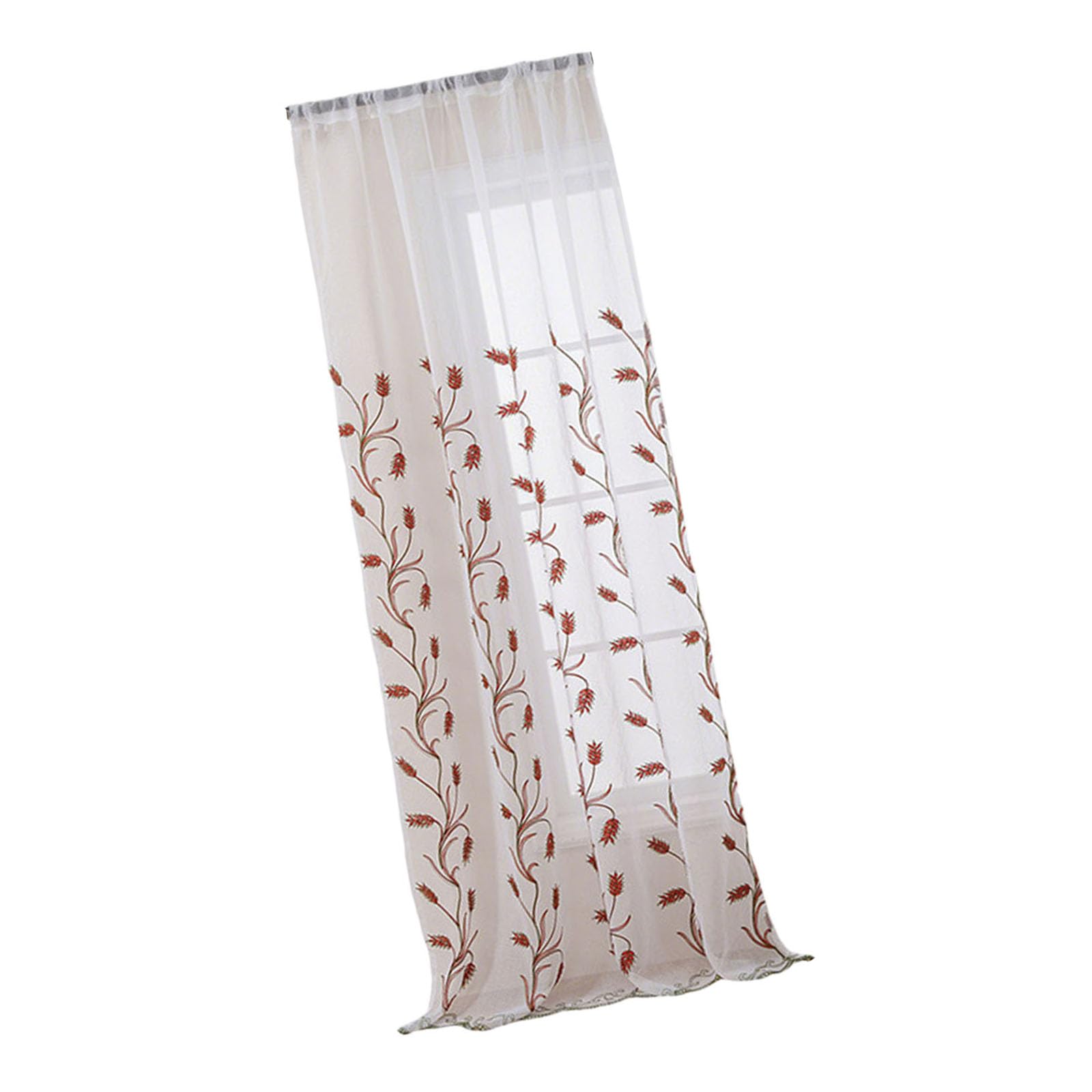 Tsophreniq Artistic Wheat Embroidery Window Curtain Semi Sheer Light Filtering Voile Drape with Rod Pocket Easy Installation Decors Semi Sheer Curtain