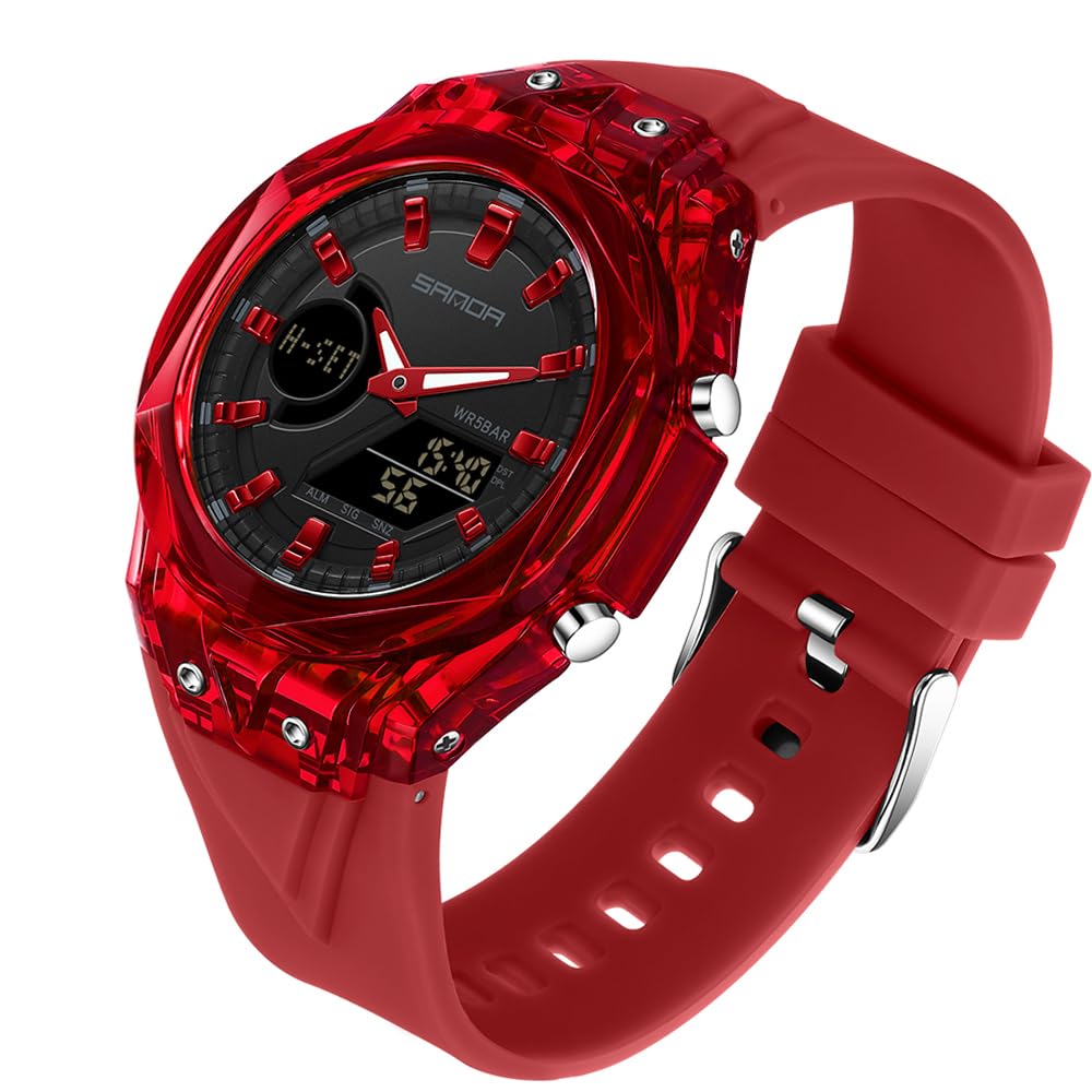 FANMIS Reloj deportivo unisex de doble pantalla – Reloj digital analógico táctico impermeable de 5 ATM con fecha, alarma, cronómetro y correa de TPU – Reloj de pulsera de cuarzo moderno para hombres y