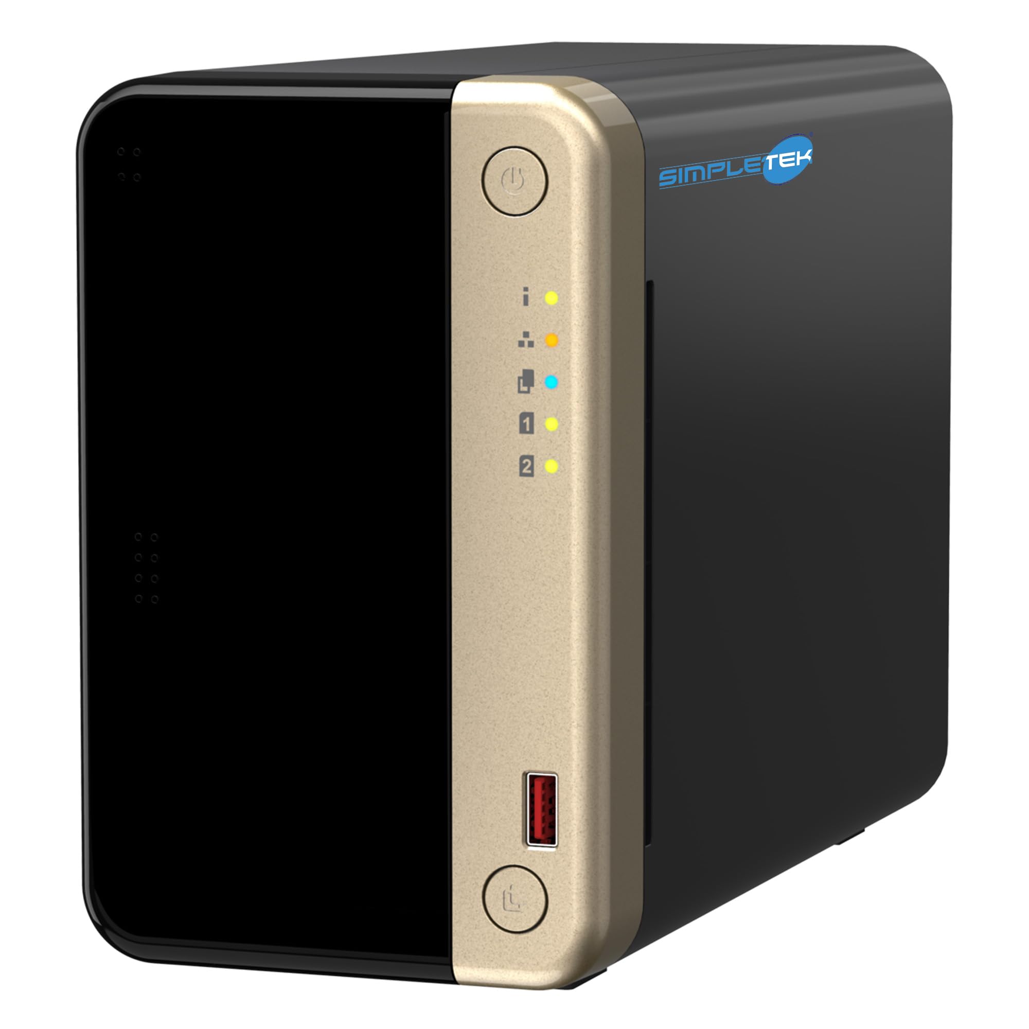 SIMPLETEK - Profesjonalny 2-komorowy serwer NAS - czterordzeniowy procesor - 8 GB pamięci RAM - w tym 2 x HDD 12 TB - 2 gniazda M.2 NVMe - podwójny port 2,5 GbE