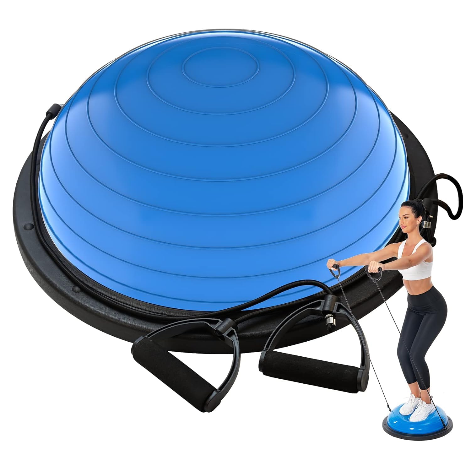 Balance Ball Trainer Half Exercise Ball with Resistance Bands | Includes Foot Pump, Core & Stability Training, Pilates & Physiotherapy, Home Gym Fitness-picture-42