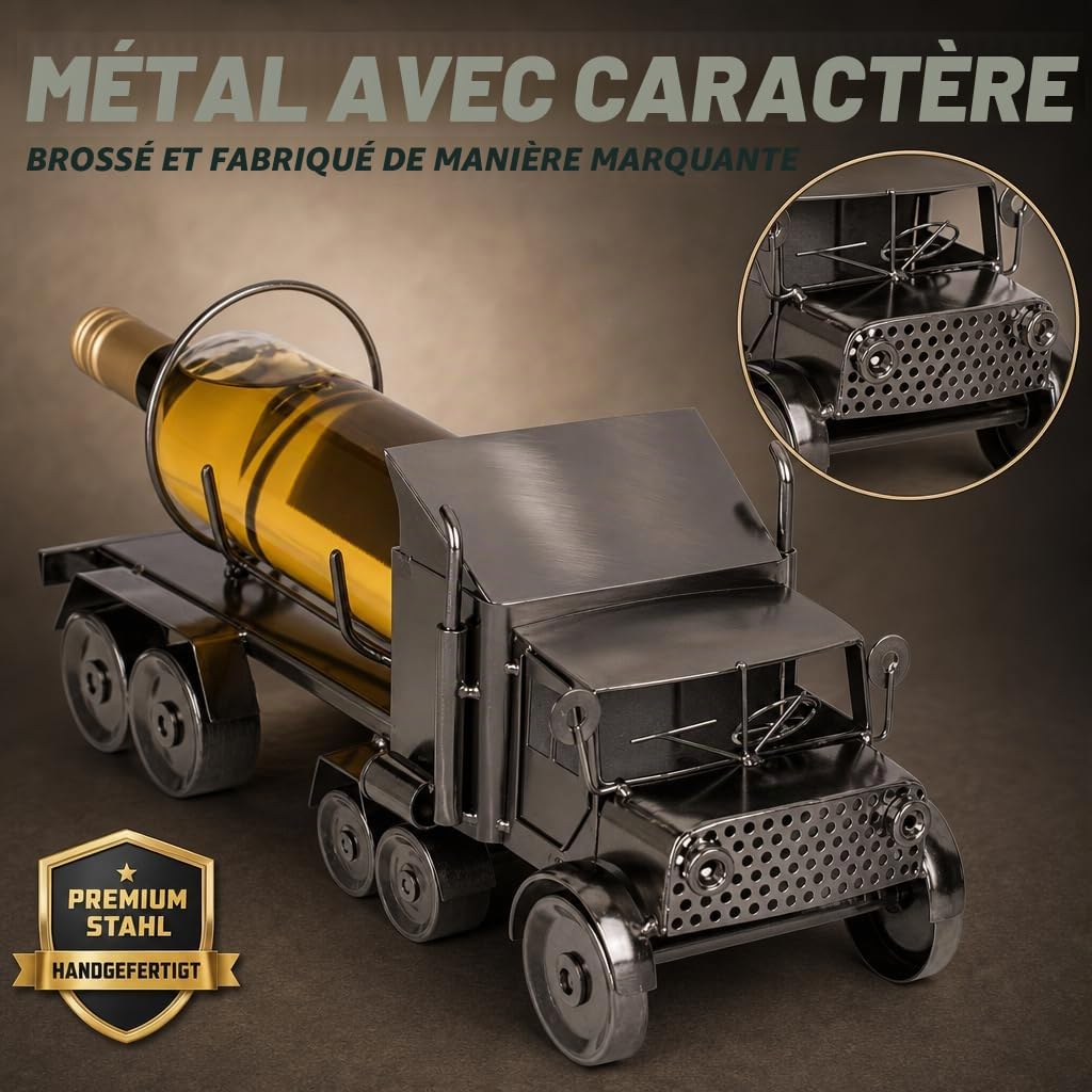 MIJOMA Porte-Bouteille en métal Camion, Porte-Bouteille de vin en Forme de Camion, Souvenir pour camionneurs, Décoration de Cuisine, 43x19 cm