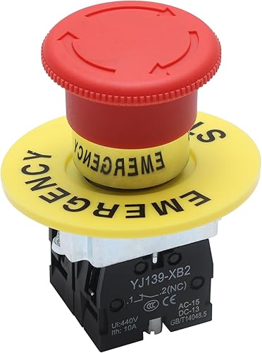 APIELE Interruptor de botón de parada de emergencia de 0.866 in 2NC de hongo rojo 600V 10 Amp XB2-02ZS