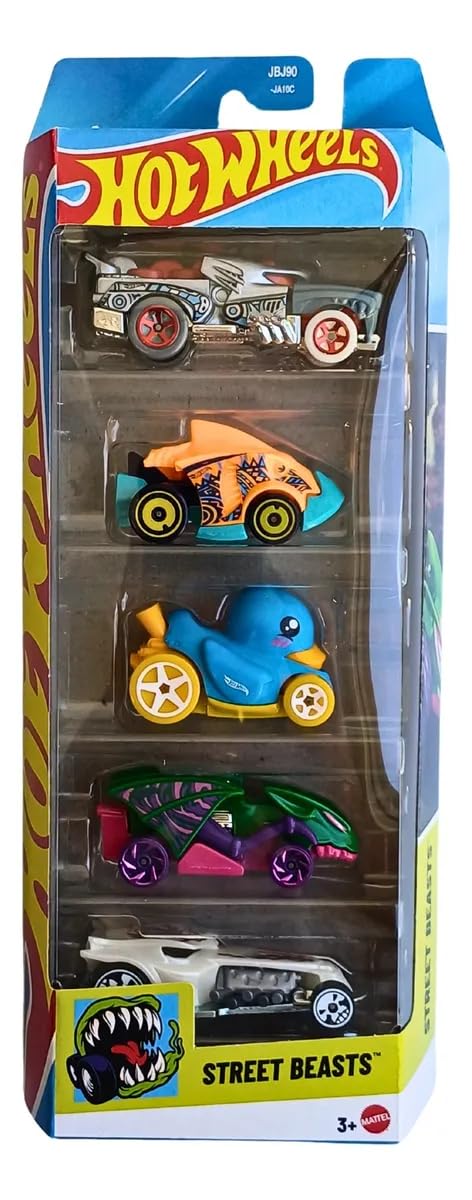 Hot Wheels Car 2025 Street Beasts Pack of 5 (Duck N Roll, Hotweiler, Ratical Racer, Piranha Terror, Vampyra) Multi - Color-image-15