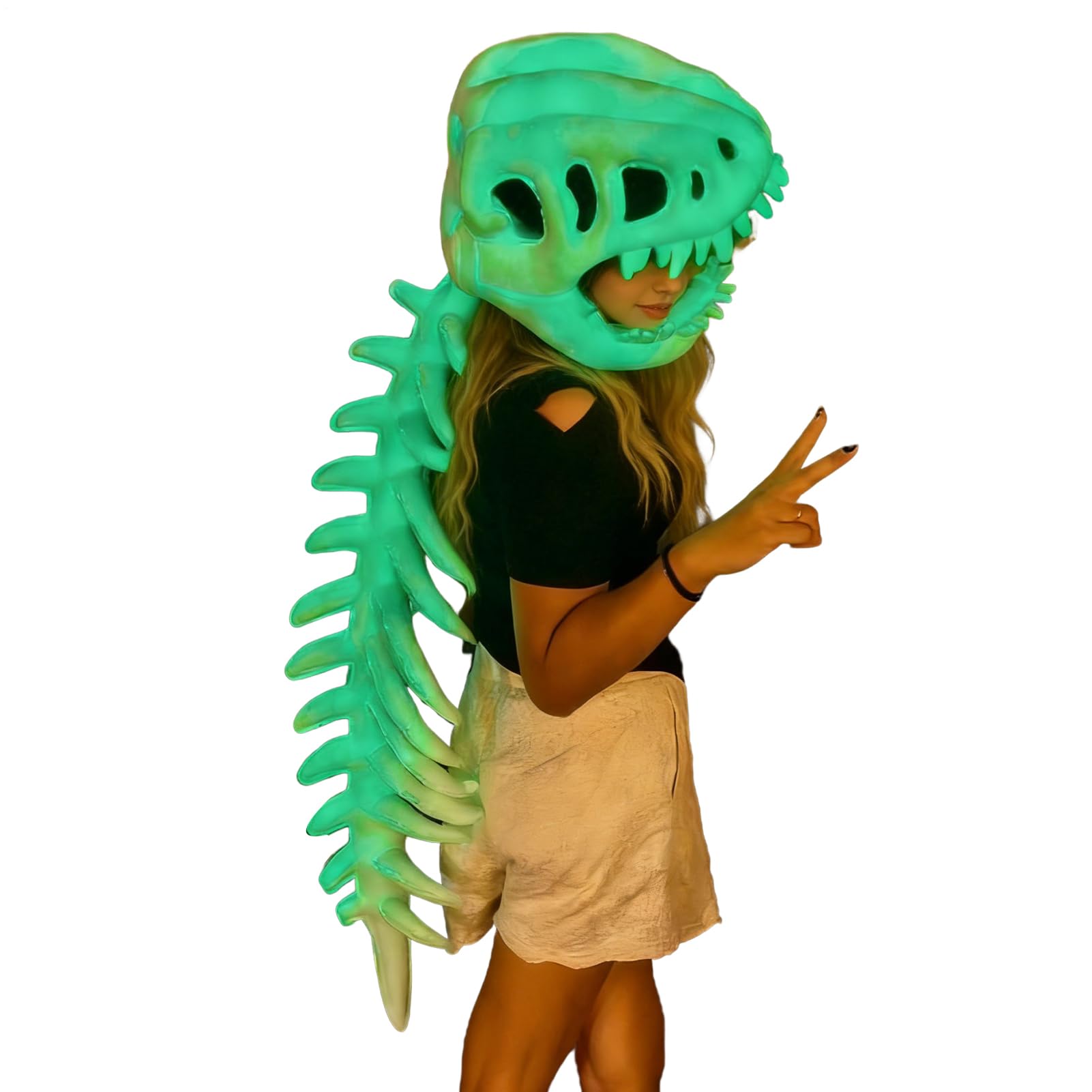 Świecący Kostium Szkieletu Dinozaura Stroje I Rekwizyty Cosplay | Ubrania do Przebierania na Przyjęcia Dla Dorosłych na Przedstawienia Tematyczne Konwenty i Koncerty