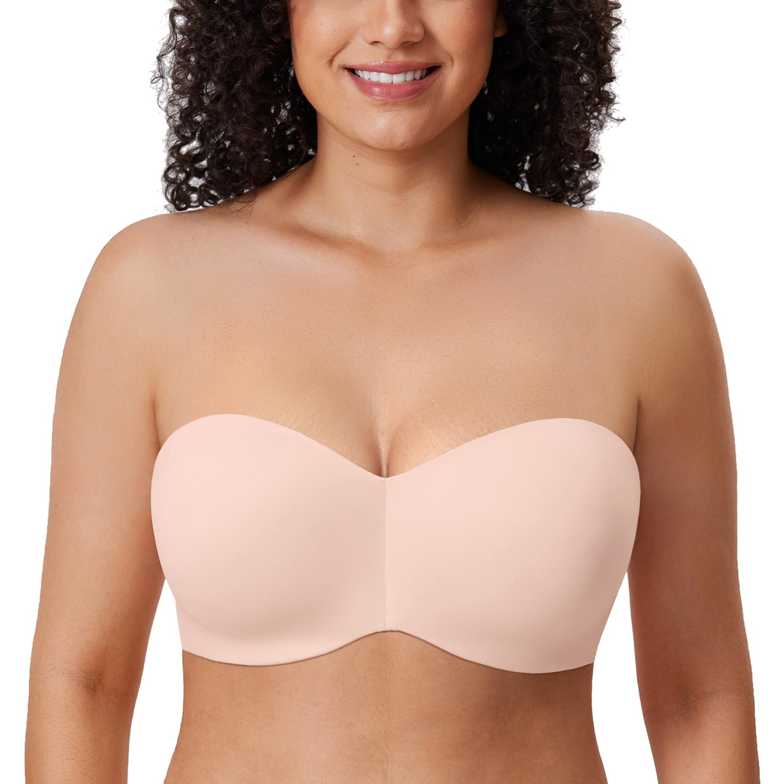 DELIMIRA Women's Bandeau Bra Underwire Non Padded Minimiser Strapless Bras Apricot Pink 40DD
