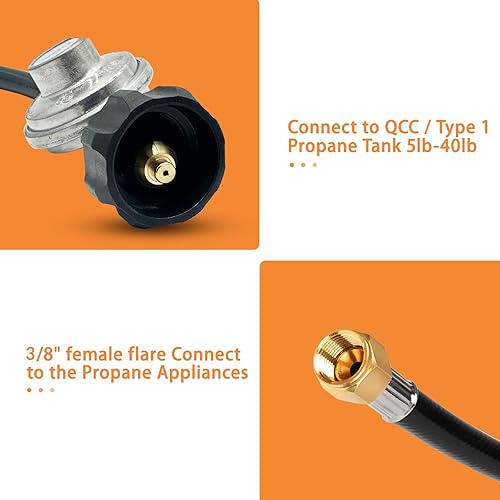 Miniatura 9 de Acesidn Regulador adaptador de tanque de propano de 5 pies con manguera para tanque de 20 libras, manguera de parrilla a tanque de propano, parrilla