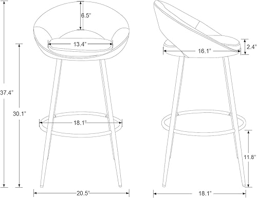 Miniatura 3 de Guyou Juego de 2 taburetes de bar modernos tapizados de terciopelo con respaldo, altura de asiento de 30 pulgadas, taburetes para silla alta de isla