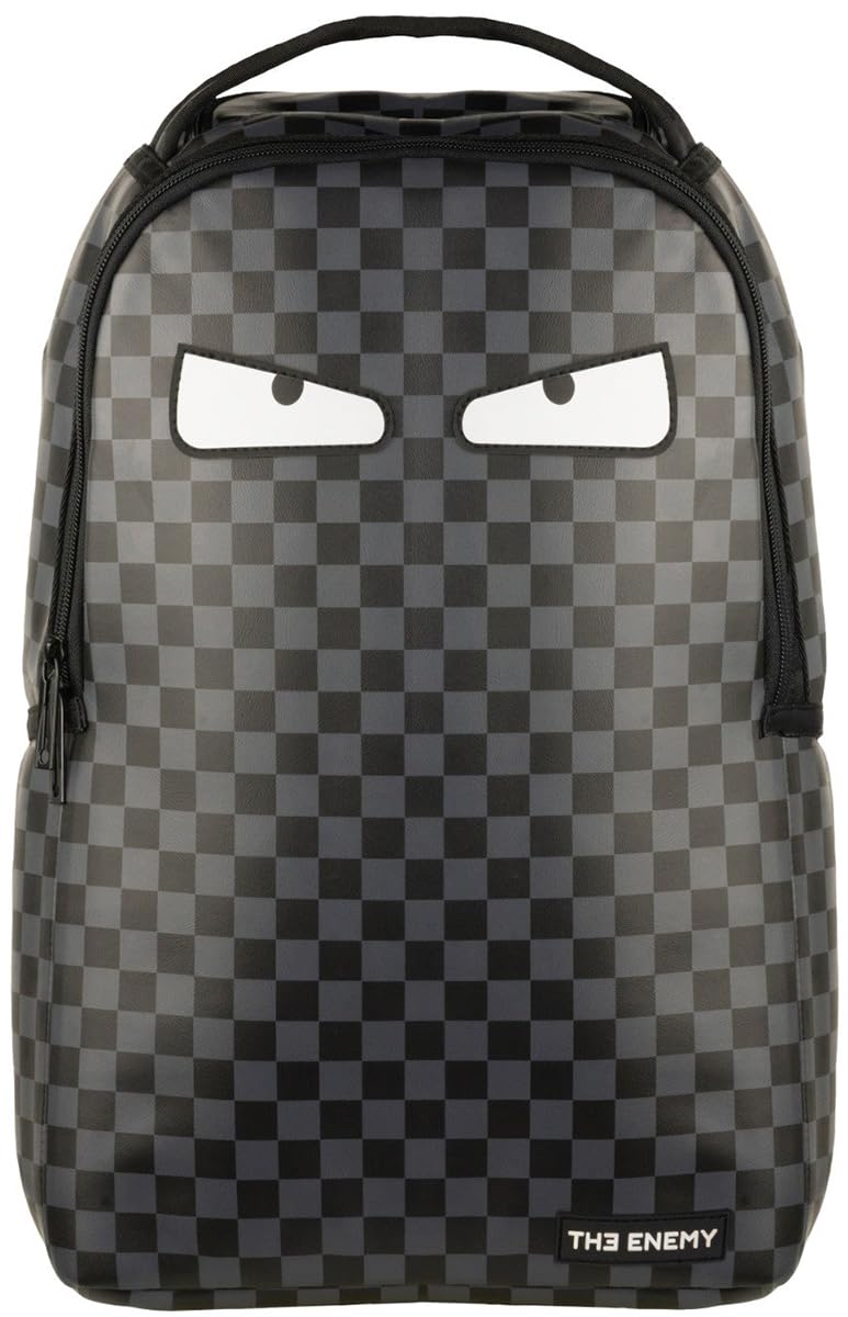 The Enemy Checkered Backpack, Unisex Eco PU Leather Backpack with Exclusive Blackout Zippers, Checkerboard, One Size