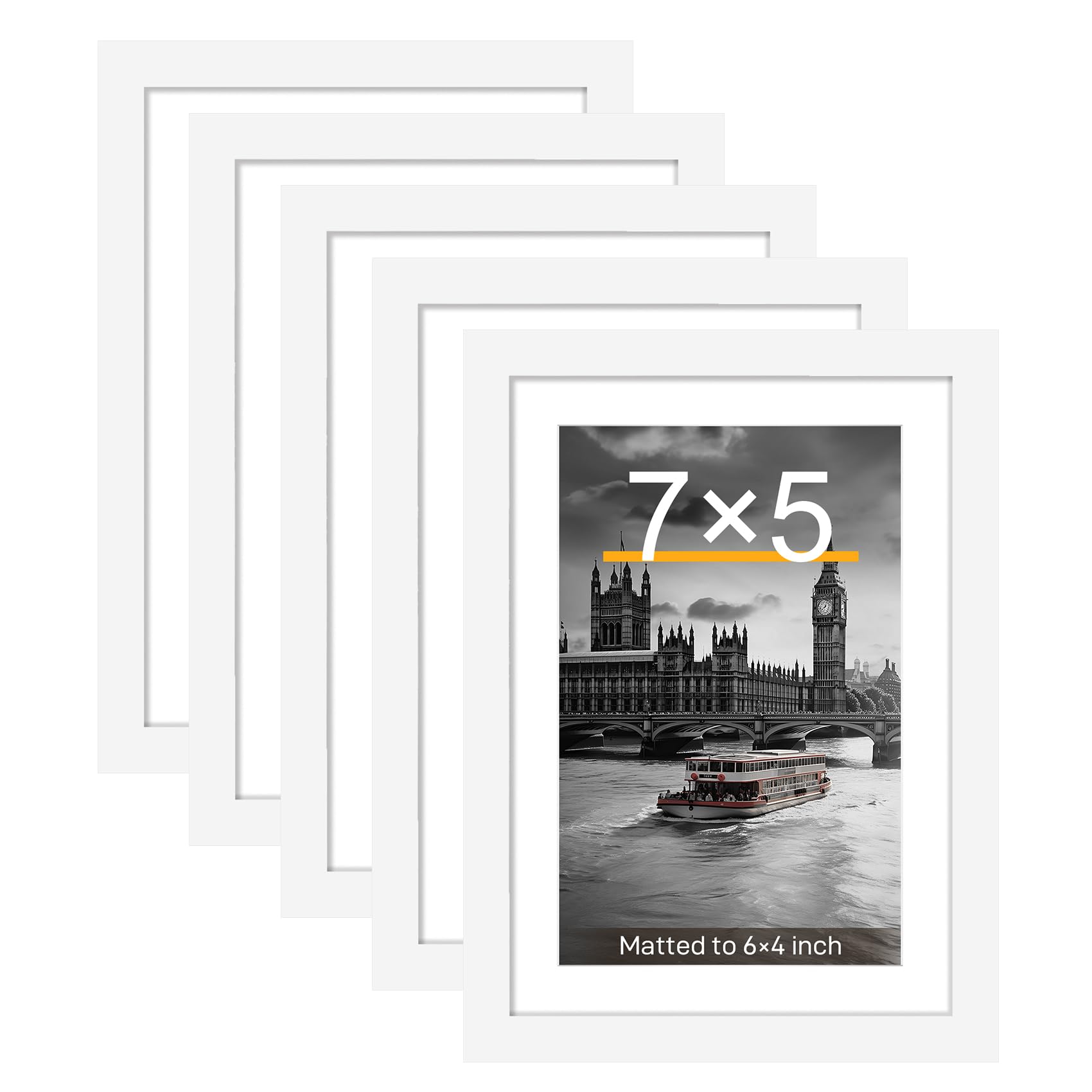 MUXIUNT White 7x5 Picture Frame Set of 5, with Mount for 6x4 Photos