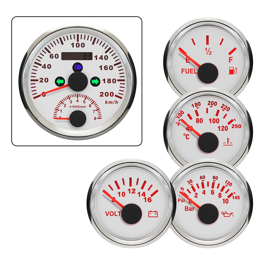 ELING Velocímetro de 85 mm con tacómetro con voltímetro de presión de aceite de temperatura de agua de nivel de combustible de 52 mm con retroiluminación
