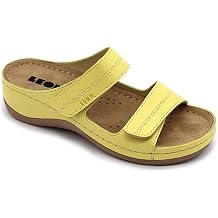 LEON 907 Leather Slip-on Womens Ladies Sandal Clogs Mules Slides Slippers Shoes, Yellow, EU 39 8.5M US Women