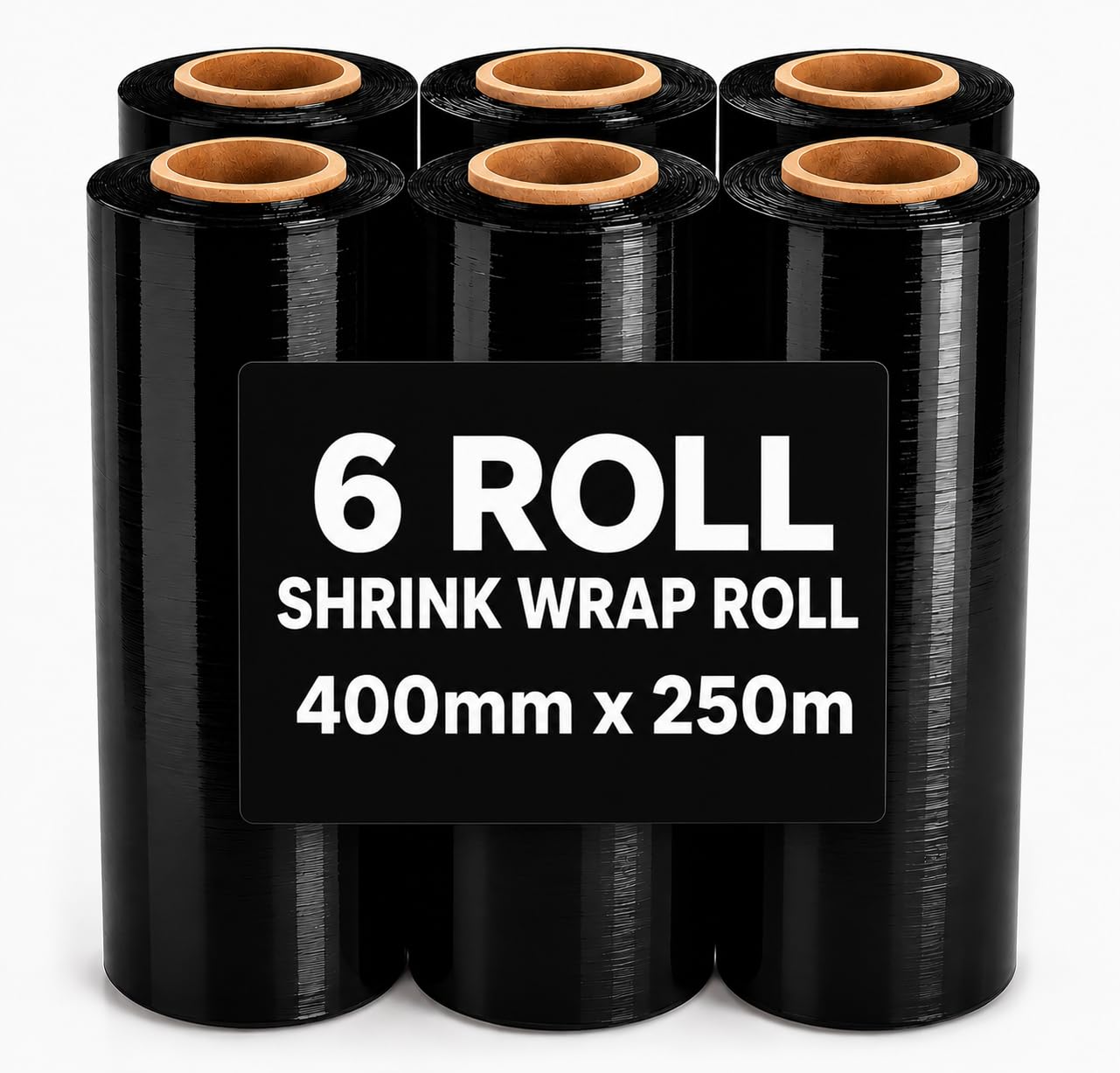 Inkspire Black 6 Pack Stretch Shrink Wrap Rolls 400Mm X 250M – Tear Resistant Cling Film, Water & Moisture Proof Pallet Wrap For Packaging, Industrial Wrapping & Moving House Essentials