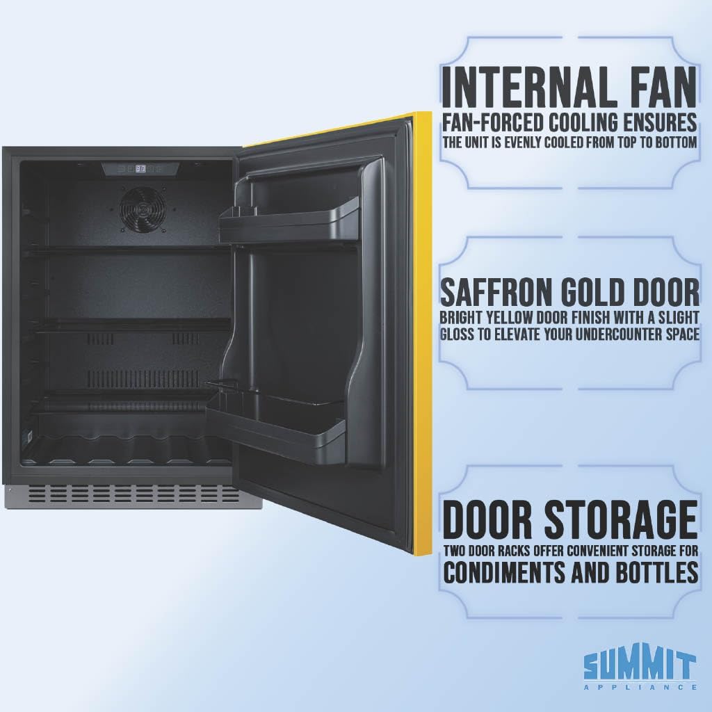 Summit 24" Built-In Refrigerator, 4.8 cu.ft., ADA Compliant, Undercounter, Yellow, Stainless Steel - AL54Y