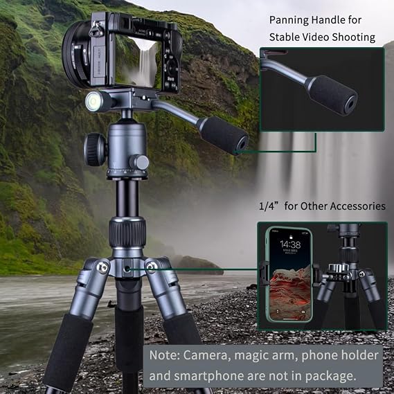 Portable Desktop Mini Tripod with Panning Handle, 20 / 52cm Desk Tabletop Aluminum Alloy Stand with 360 Ball Head, Compact Tripod for DSLR Camera Video Camcorder, Load up to 13lb / 6kg