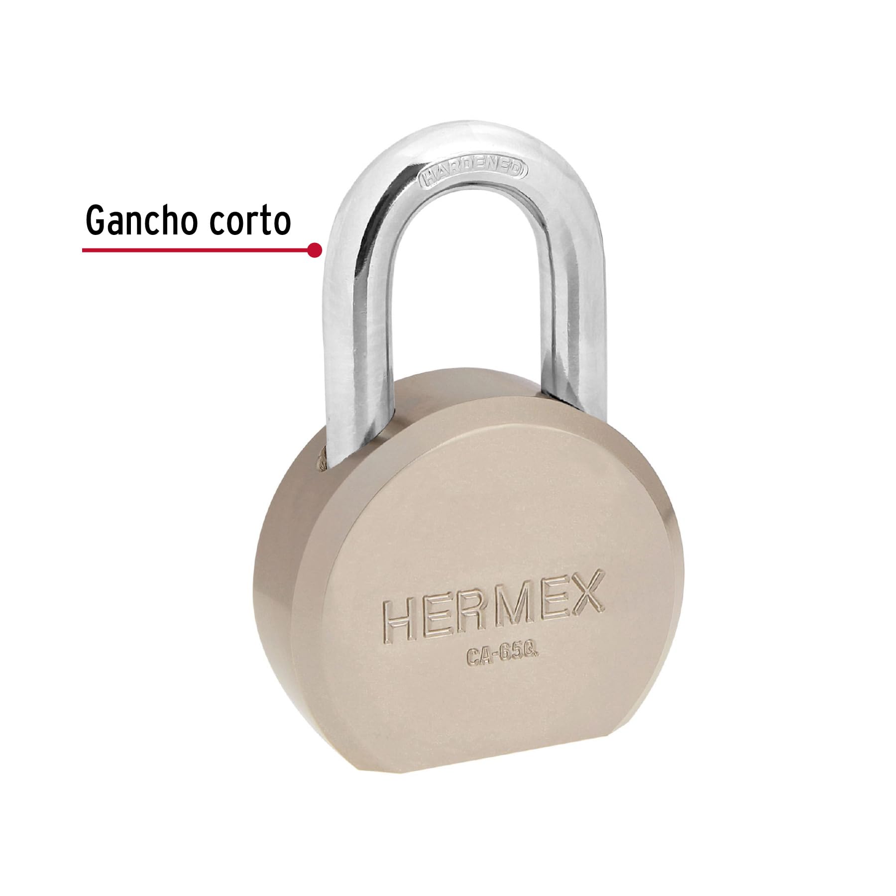Hermex Padlock, 65mm, Short Hook, Key Lock, Round, 0.68 kg, Model