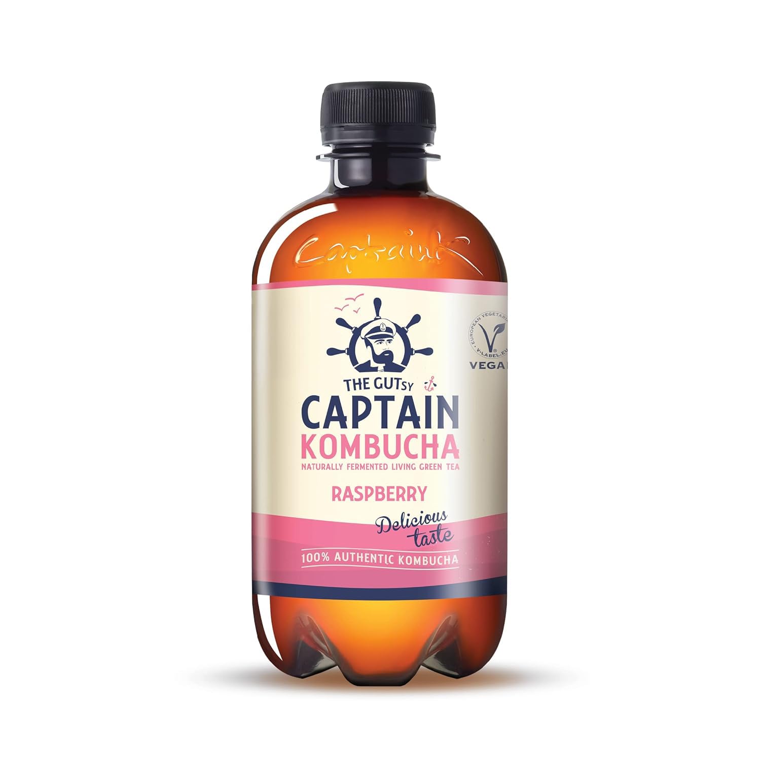 Gutsy Captain Kombucha - California Raspberry – Bebida Probiótica Naturalmente Fermentada, Sin Aditivos ni Conservantes, Sin Pasteurizar, Vegan - 12 x 400ml Raspberry