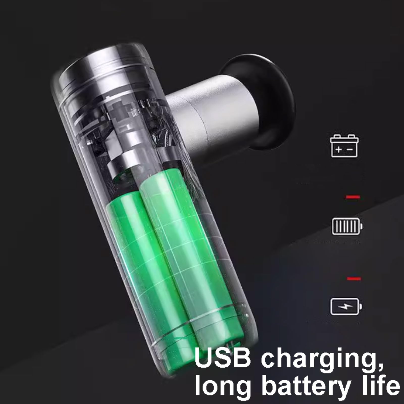 Przenośny plastikowy pistolet do masażu z 4 prędkościami i 4 głowicami do masażu, przenośny elektryczny masażer udarowy do całego ciała (Groen)