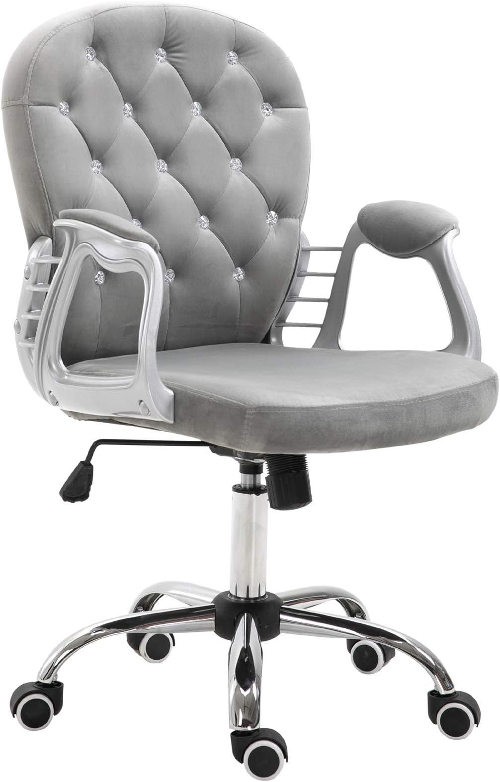 Vinsetto Velvet Home Office Chair Button Tufted Padded Armrests Gray