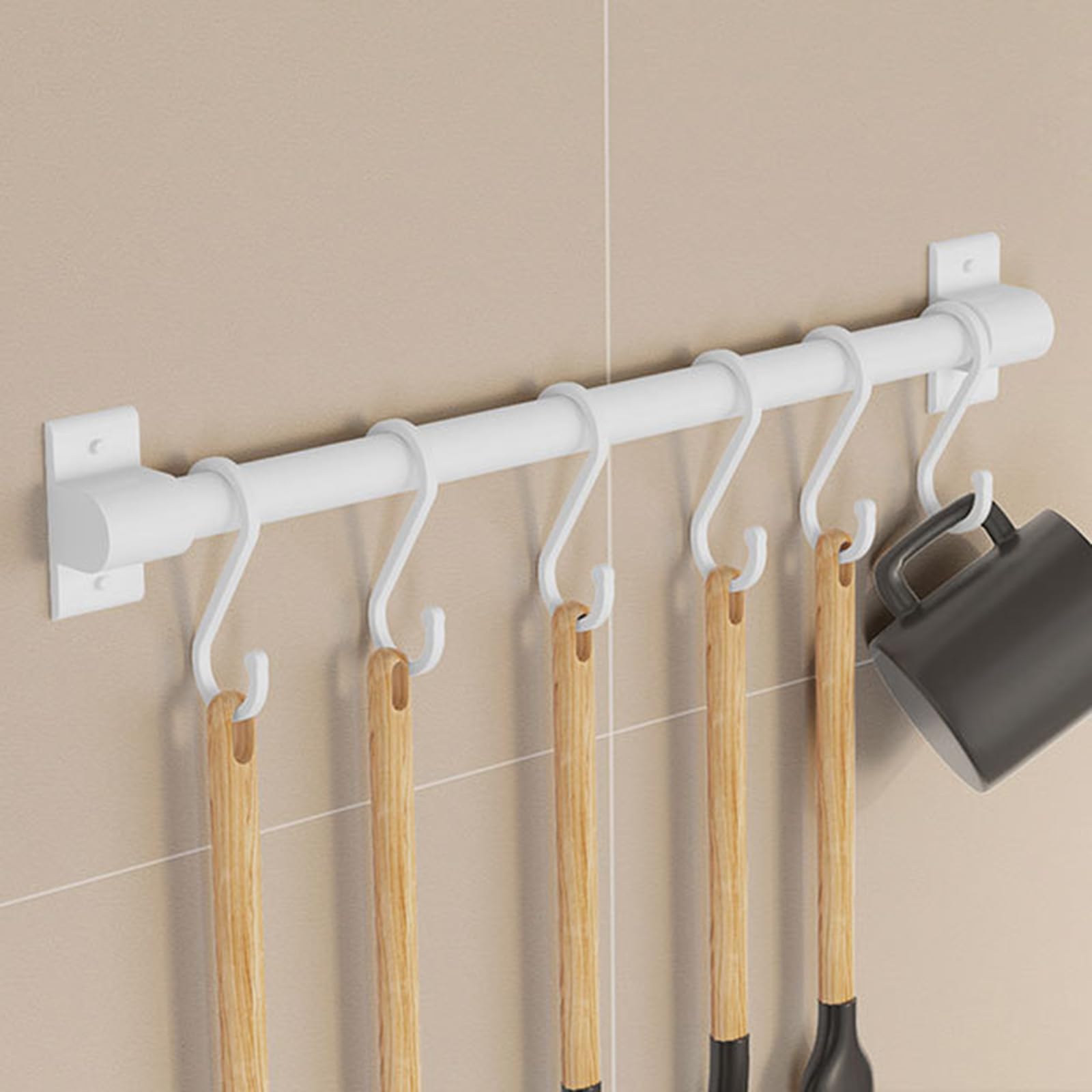 Peakjune Kitchen Rail Pan Hanger Racks,Kitchen Rail with Sliding Hooks,Bathroom Utensil Holder with Hooks,Beautiful and Practical,Suitable for Hanging Cooking Utensils