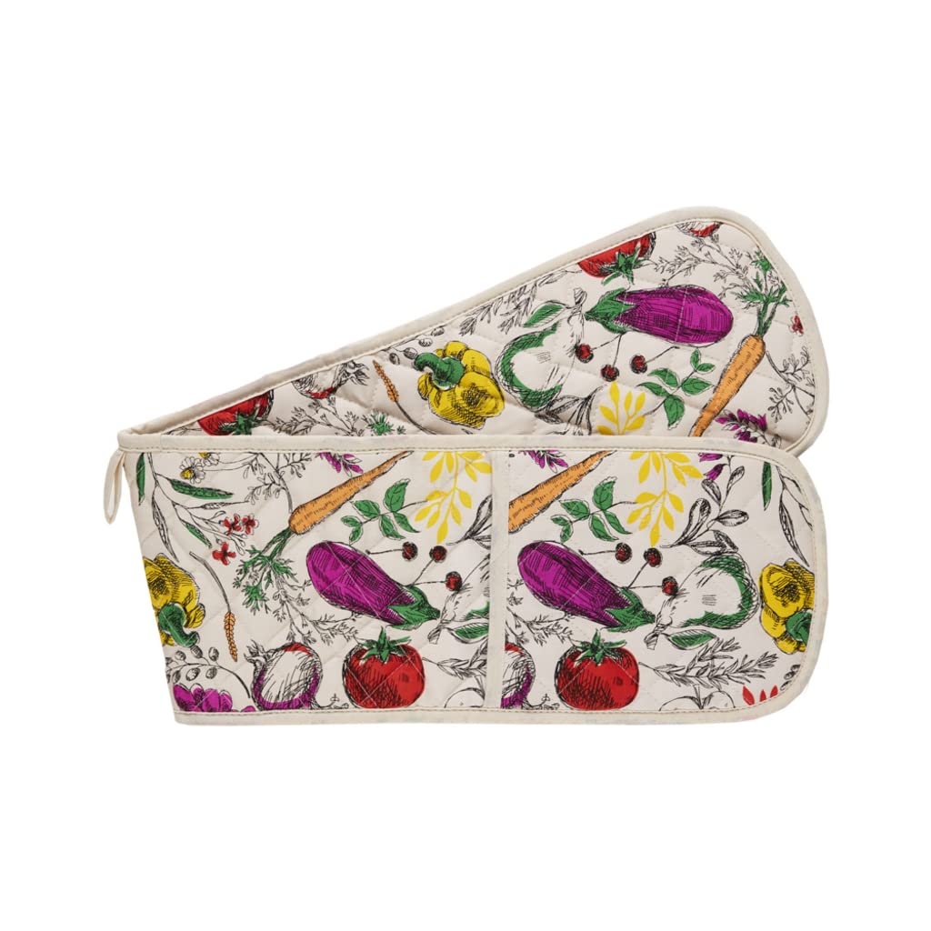 The British Textiles Co VEGETABLES - Double Oven Glove 18x88cm White 100% Cotton
