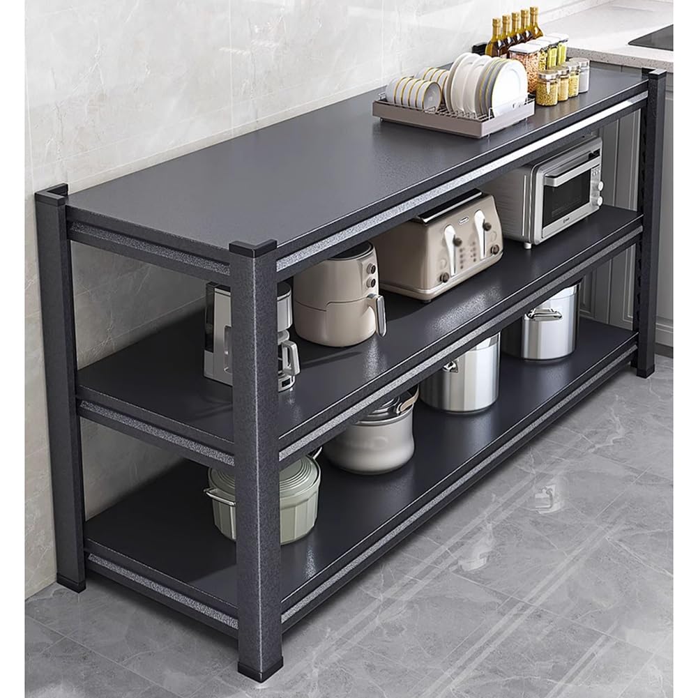 Scaffale da cucina a 3 ripiani, regolabile per forno a microonde, supporto per tostapane, scaffalatura multiuso, in metallo, salvaspazio (nero, 70 x 40 x 80 cm)