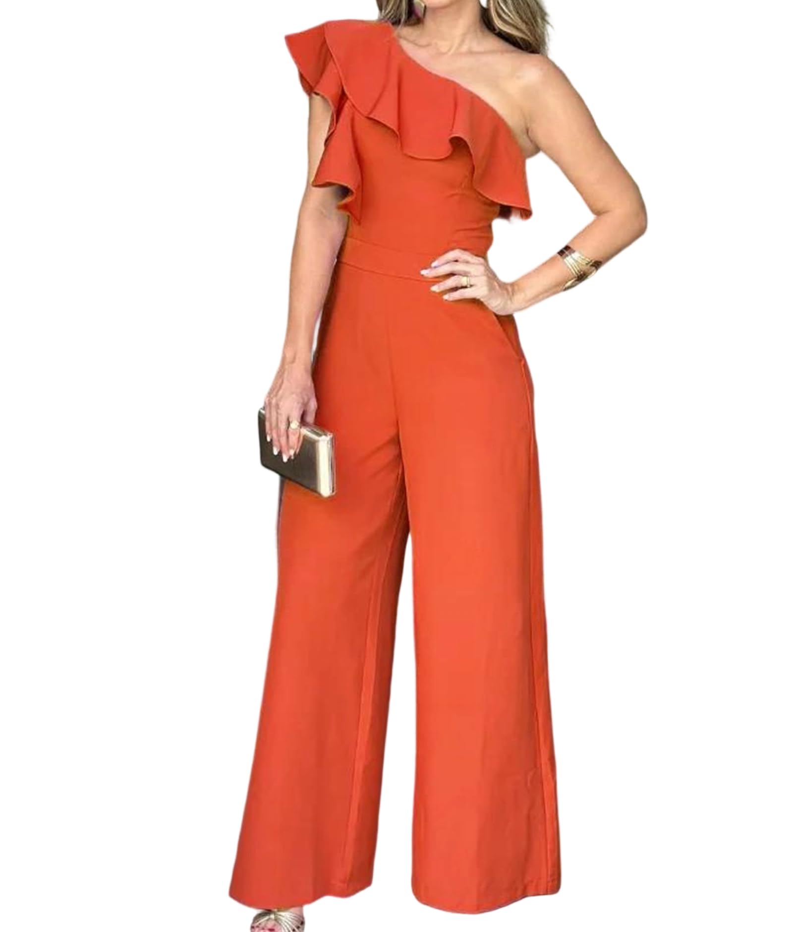 Yeuyyben Combinaison élégante à volants pour femme - Couleur unie - Style décontracté - Pour printemps et été