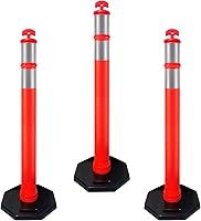 Vista 1 de CJ Safety Cono de poste de delineador de polietileno naranja de 44 pulgadas, base de goma reciclada resistente, 2 bandas reflectantes