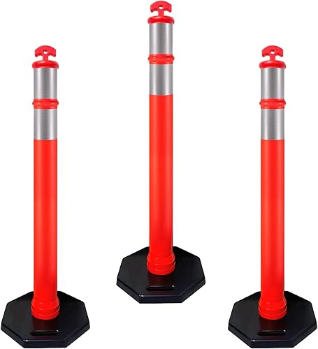CJ Safety Cono de poste de delineador de polietileno naranja de 44 pulgadas, poste de 44 pulgadas de altura, base negra de goma reciclada de 10