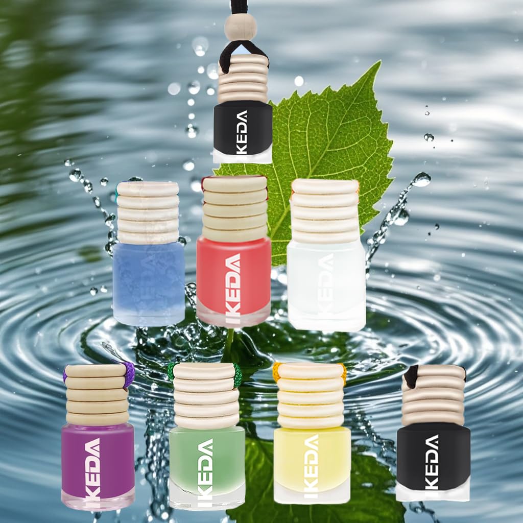 ikeda fragrance Ambientadores automotrices de 0.16 onzas líquidas, aroma para automóvil que mantiene la fragancia en 45 días, botellas difusoras colgantes para automóvil, elimina el olor del