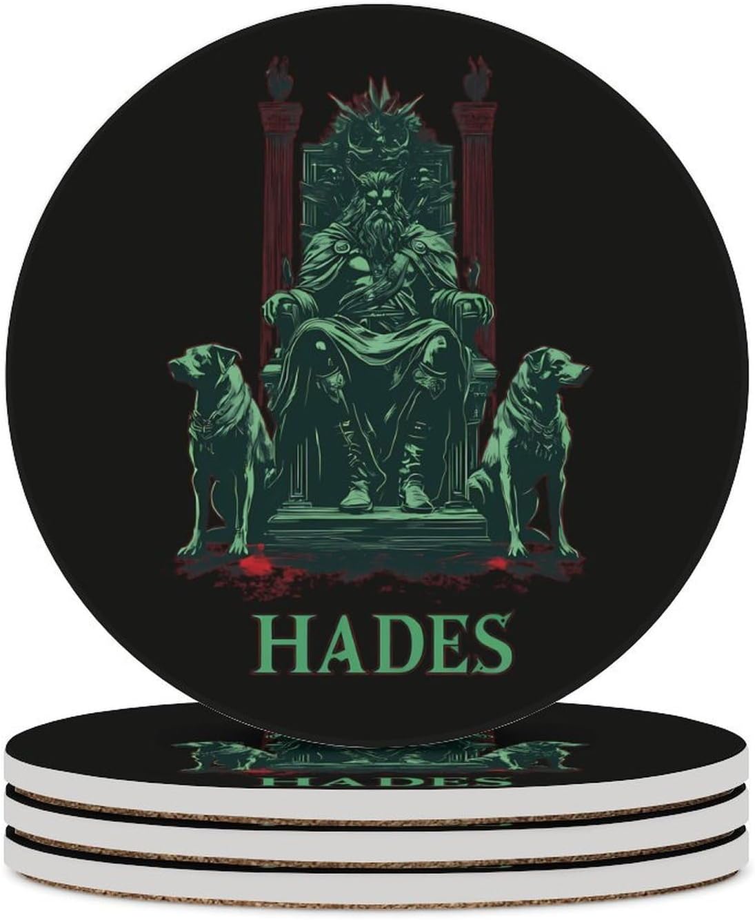 Hades Greek Mythology God Funny Round Ceramic Coasters for Drink Absorbent Cup Holders Tabletop Protection