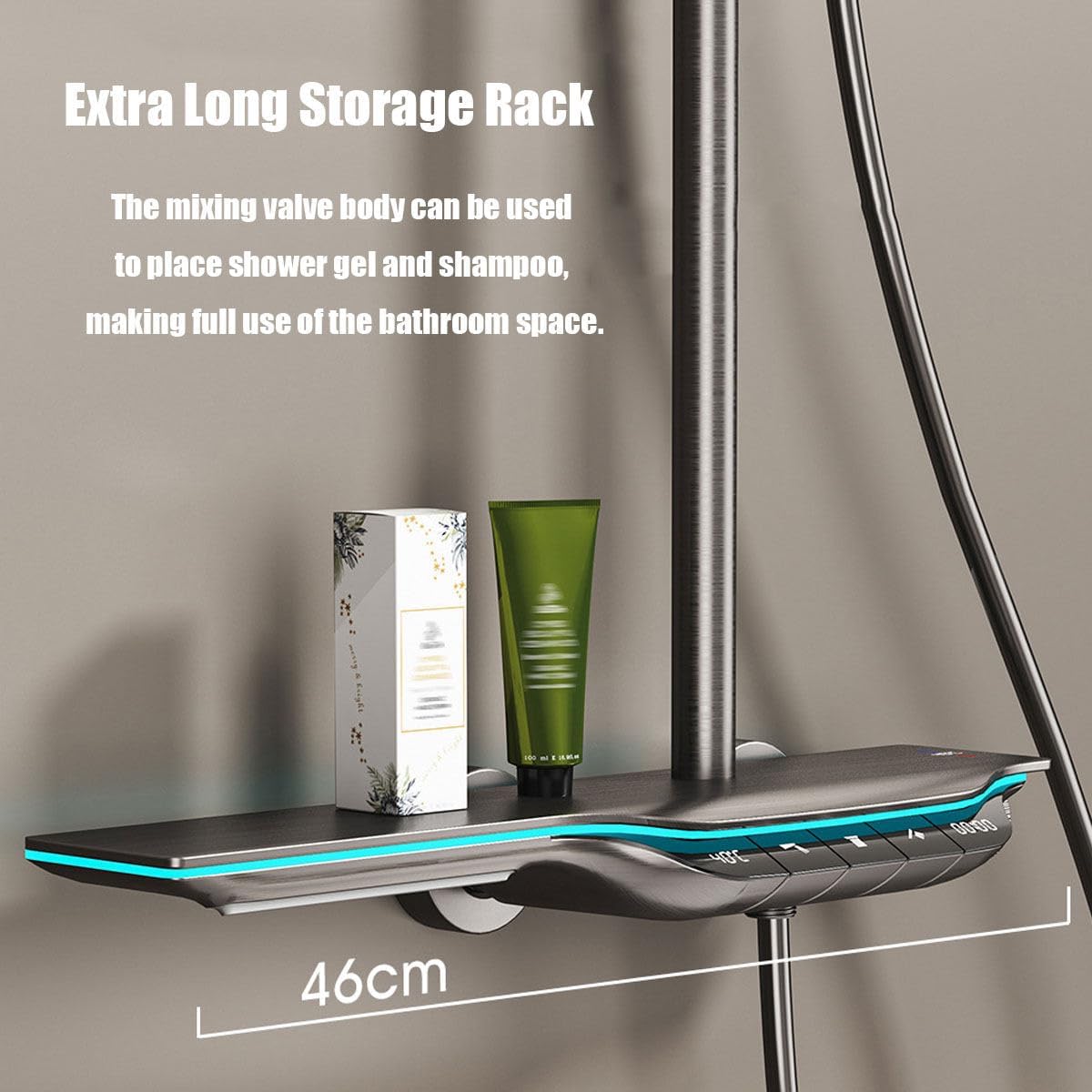 BEITH Thermostatic Shower System, 12 Inch Square Shower Faucet Set, Upgraded Ambient Lighting, Digital Display, Piano Keys Shower Head Set with 5 Modes Handheld and Waterfall Bathtub Faucet