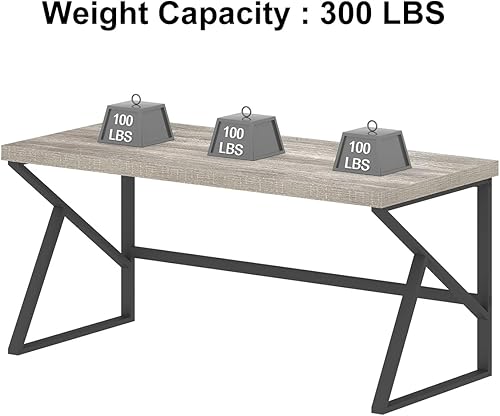 Miniatura 15 de HSH Escritorio gris para computadora, escritorio industrial de madera y metal para oficina en casa, escritorio rústico para computadora portátil