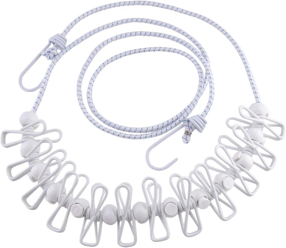 BINGONE Portable Travel Home Style Outdoor Windproof Clothesline with 12 pcs Clip (White - Upgrade Version)