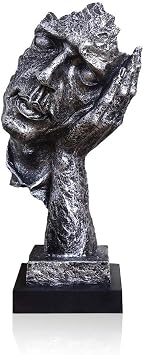 LEPENDOR Abstract and Creative Desk Decorations The Thinker Statue - Handcrafted Silent Men Statues Resin Abstract Sculpture Office Home Decor Figurine Gift No Hear Silver