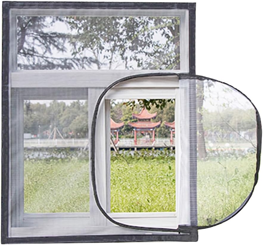 ECYC Ltd DIY Self-Adhesive Window Screen Netting Mesh, Window Screen with Zipper Opening Window Net Screen with Hook and Loop Sticky Tape Mosquito Net Window Curtain for House, 150 x 150cm (WxH)