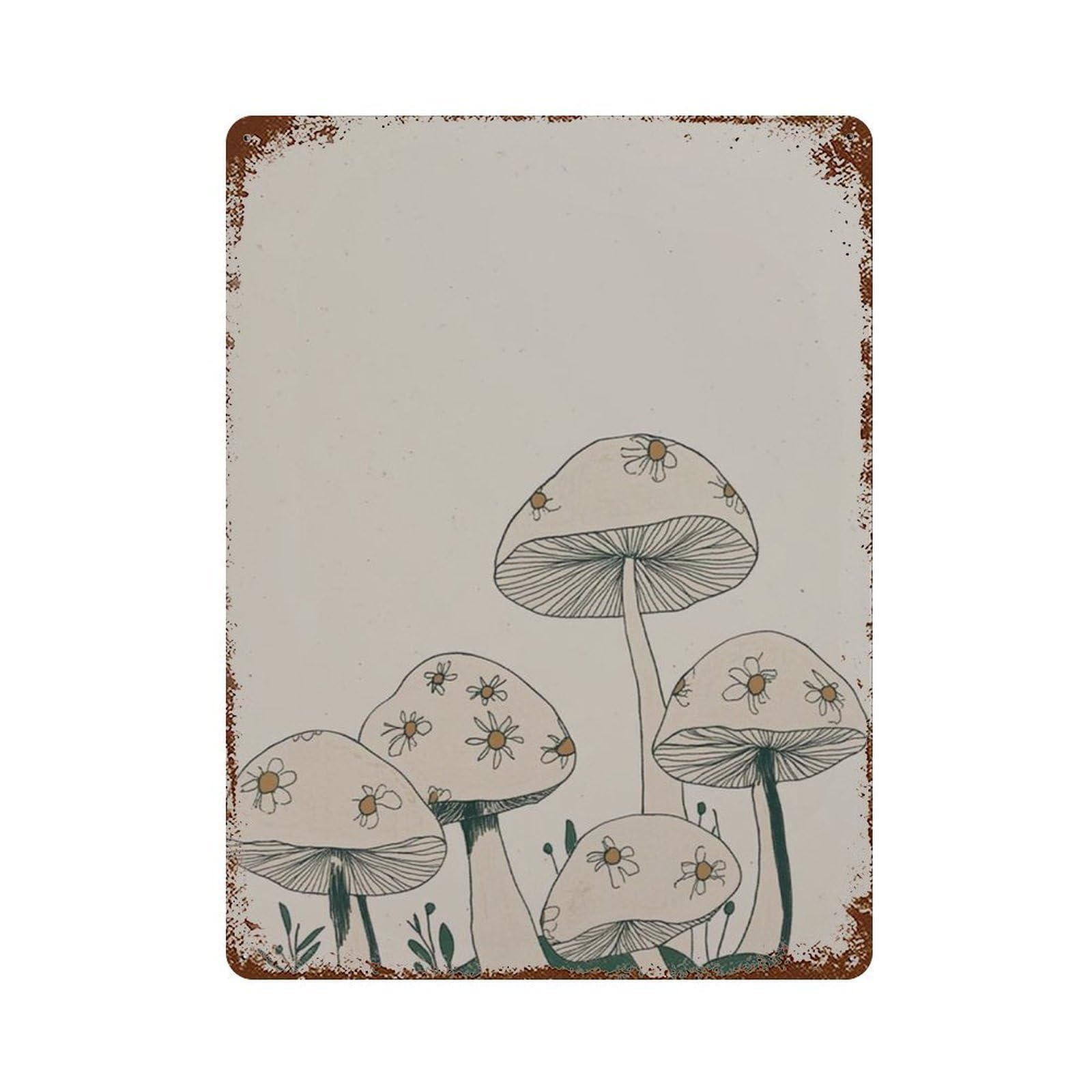 xiaoxiaoshen Mushroom Botanical Fungi Nature Minimal Scandinavian Neutral Wall Decor Art Metal Tin Poster Modern Home Decor Art Home Bar Shop Decorations Vintage Sign 40x30cm