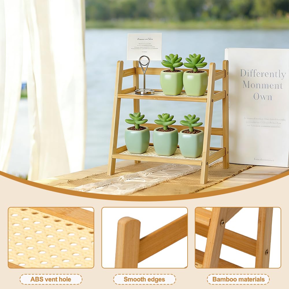 Organizer da Cucina a 2 Ripiani per Tè, Porta Tazze,Soggiorno | Organizer da Cucina in Bambù Imitazione Rattan, Supporto per Tazza da Caffè, Contenitore per Tazza di Caffè