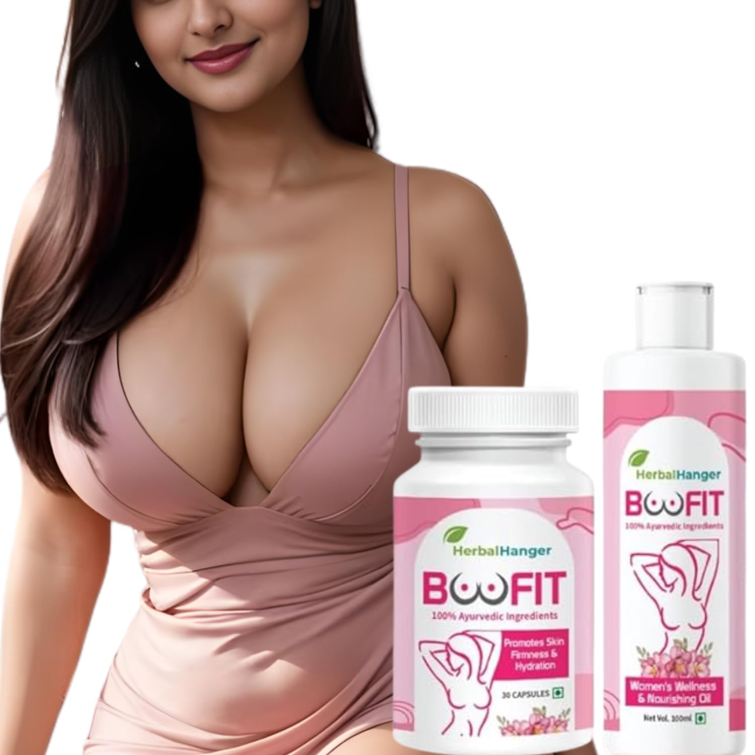 BooFIT Capsules and Nourrishing Oil, 100% Ayurvedic Ingredients, Womenn's Well.ness Supple.ment, 30 Capsules with 100ml Oil-image-39