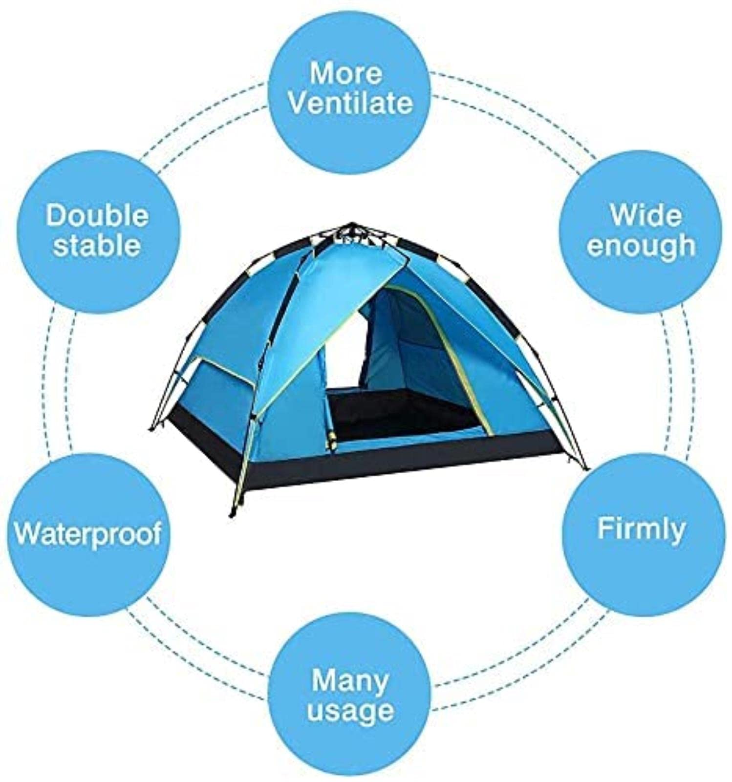 Przenośne namioty Campitent Double Layer Pop-up dla 3-4 osób, wodoodporny namiot Campidome z 2 drzwiami, wentylowanym oknem z siatki, do Hikicamping