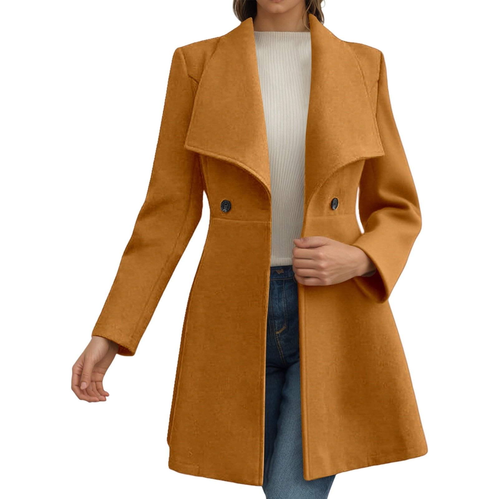 Abbigliamento Donne Cappotto Lungo in Misto Lana da Donna - Trench con Cintura e Revers a Lancia, Stile Autunno-Inverno, Completamente Foderato Business Meeting
